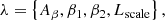 $$ \begin{aligned} \lambda = \left\{ A_{\beta }, \beta _1, \beta _2, L_{\rm scale} \right\} , \end{aligned} $$