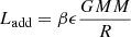 Mathematical equation: $$ \begin{aligned} L_{\rm add} = \beta \epsilon \frac{G M {M}}{R} \end{aligned} $$