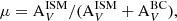 $$ \begin{aligned} \mu = \mathrm{A} ^{\mathrm{ISM} }_{V}/(\mathrm{A} ^{\mathrm{ISM} }_{V}+\mathrm{A} ^{\mathrm{BC} }_{V}), \end{aligned} $$