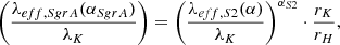 $$ \begin{aligned} \left(\dfrac{\lambda _{eff,S{ g}rA}(\alpha _{S{ g}rA})}{\lambda _K}\right) = \left(\dfrac{\lambda _{eff,S2} (\alpha )}{\lambda _K}\right)^{\alpha _{S2}} \cdot \dfrac{r_K}{r_H}, \end{aligned} $$