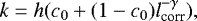 \begin{equation*}k = h(c_0 + (1-c_0)l_{\text{corr}}^{-\gamma}),\end{equation*}