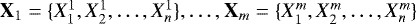 $\mathbf{X}_1 = \{X^1_1, X^1_2, \dots, X^1_n \}, \dots, \mathbf{X}_m = \{X^m_1, X^m_2, \dots, X^m_n\} $