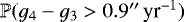 $\mathbb{P}(g_4-g_3>0.9\prime\prime\,\text{yr}^{-1})$