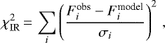 Mathematical equation: \[ \chi^2_{\mathrm{IR}} \,{=}\, \sum_i \left(\frac{F_i^{\text{obs}} - F_i^{\text{model}}}{\sigma_i} \right)^2\,, \]