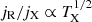 $ j_{\mathrm{R}}/j_{\mathrm{X}}\propto T^{1/2}_{\mathrm{X}} $
