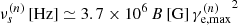 Mathematical equation: $ \nu_s^{(n)} \, \mathrm{[Hz]} \simeq 3.7 \times 10^6 \,B \, \mathrm{[G]} \, {\gamma_{\mathrm{e, max}}^{(n)}}^2 $