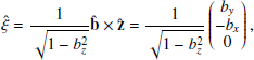$$ \begin{aligned}&\mathbf {\hat{\xi }} = \frac{1}{\sqrt{1-b_z^2}}\mathbf {\hat{b}} \times \mathbf {\hat{z}} =\frac{1}{\sqrt{1-b_z^2}} \begin{pmatrix} b_{ y}\\ -b_x\\ 0 \end{pmatrix}, \end{aligned} $$
