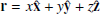 $ \mathbf{r}=x \mathbf{\hat{x}} + \mathit{y} \mathbf{\hat{y}} + z \mathbf{\hat{z}} $