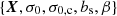 $ \{\boldsymbol{X},\sigma_0,\sigma_{0,\rm c},b_{\mathrm{s}},\beta\} $
