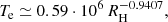 $$ \begin{aligned} T_{\rm e} \simeq 0.59 \cdot 10^6 \,R_{\rm H}^{-0.9407}, \end{aligned} $$