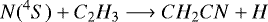 \begin{equation*}N(^4S) + C_2H_3 \longrightarrow CH_2CN + H\end{equation*}