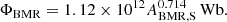 $$ \begin{aligned} \Phi _{\rm BMR}=1.12\times 10^{12}A_{\rm BMR,S}^{0.714}\,\mathrm{Wb}. \end{aligned} $$