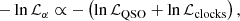 $$ \begin{aligned} -\ln {\mathcal{L} _\alpha } \propto -\left(\ln {\mathcal{L} _{\rm QSO}}+\ln {\mathcal{L} _{\rm clocks}}\right), \end{aligned} $$