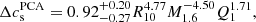 $$ \begin{aligned}&\Delta c^\mathrm{PCA}_{\rm s} = 0.92^{+0.20}_{-0.27} R_{10}^{4.77} M_{1.6}^{-4.50} Q_{1}^{1.71}, \end{aligned} $$