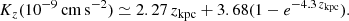 $$ \begin{aligned} K_z(10^{-9}\,\mathrm{cm\,s^{-2}}) \simeq 2.27\, z_{\rm kpc} + 3.68(1-e^{-4.3\, z_{\rm kpc}}). \end{aligned} $$