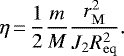 Mathematical equation: \begin{equation*}\eta\,{=}\,\frac{1}{2}\frac{m}{M}\frac{r_{\mathrm{M}}^2}{J_2R_{\mathrm{eq}}^2}.\end{equation*}