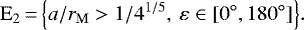 Mathematical equation: \begin{equation*}\mathrm{E}_2\,{=}\,\Big\{a/r_{\mathrm{M}}>1/4^{1/5},\:\varepsilon\in[0^{\circ},180^{\circ}]\Big\}.\end{equation*}