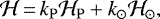Mathematical equation: \begin{equation*}\mathcal{H}\,{=}\,k_{\mathrm{P}}\mathcal{H}_{\mathrm{P}} + k_{\odot}\mathcal{H}_{\odot},\end{equation*}