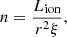 $$ \begin{aligned} n=\frac{L_{\rm ion}}{r^2\xi }, \end{aligned} $$