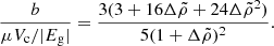 Mathematical equation: $$ \begin{aligned} \frac{b}{\mu V_{\rm c}/|E_{\rm g}|} =\frac{3(3+16\Delta \tilde{\rho }+24\Delta \tilde{\rho }^2)}{5(1+\Delta \tilde{\rho })^2}. \end{aligned} $$