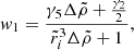 Mathematical equation: $$ \begin{aligned} w_1&=\frac{\gamma _5\Delta \tilde{\rho }+\frac{\gamma _2}{2}}{\tilde{r}_{i}^{3}\Delta \tilde{\rho }+1}, \end{aligned} $$