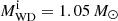 Mathematical equation: $ M_{\mathrm{WD}}^{\mathrm{i}}=1.05\,M_{\odot} $