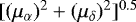 Mathematical equation: $[ (\mu_{\alpha})^2 + (\mu_{\delta})^2]^{0.5}$