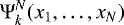 Mathematical equation: \begin{equation*}\Psi_k^N(x_1,\ldots,x_N) \\\end{equation*}