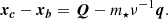 $$ \begin{aligned}&\boldsymbol{x_c} - \boldsymbol{x_b} = \boldsymbol{Q} - m_\star \nu ^{-1}\boldsymbol{q}. \end{aligned} $$