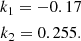 Mathematical equation: $$ \begin{aligned} k_{1}=-0.17\\ k_{2}=0.255. \end{aligned} $$