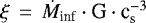 Mathematical equation: $\xi\,=\,\dot{M}_{\textrm{inf}} \cdot {\textrm{G}} \cdot {\textrm{c}}_{\textrm{s}}^{-3}$