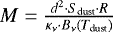 Mathematical equation: $M = \frac{d^2 \cdot S_{\textrm{dust}} \cdot R}{\kappa_{\nu} \cdot B_{\nu}(T_{\textrm{dust}})} $