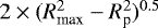Mathematical equation: $2\times(R_{\textrm{max}}^2-R_{\textrm{p}}^2){}^{0.5}$