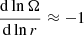 Mathematical equation: $$ \begin{aligned} \frac{\mathrm{d}\ln \Omega }{\mathrm{d}\ln r} \approx -1 \end{aligned} $$