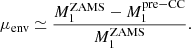 Mathematical equation: $$ \begin{aligned} \mu _{\rm env} \simeq \frac{M_1^\mathrm{ZAMS} - M_1^\mathrm{pre-CC}}{M_1^\mathrm{ZAMS}} . \end{aligned} $$