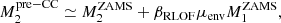 Mathematical equation: $$ \begin{aligned} M_2^\mathrm{pre-CC} \simeq M_2^\mathrm{ZAMS} + \beta _{\rm RLOF}\mu _{\rm env}M_1^\mathrm{ZAMS} , \end{aligned} $$