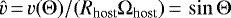 Mathematical equation: $\hat{v}\,{=}\,v(\Theta)/(R_{\textrm{host}} \Omega_{\textrm{host}})\,{=}\,\sin \Theta$
