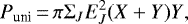 Mathematical equation: \begin{eqnarray*}P_{\textrm{uni}}\,{=}\,\pi \Sigma_J E_J^2 (X+Y)Y,\end{eqnarray*}