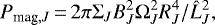 Mathematical equation: \begin{eqnarray*}P_{\textrm{mag},J}\,{=}\,2 \pi \Sigma_J B_J^2 \Omega_J^2 R_J^4/{\hat{L}}_J^2,\end{eqnarray*}