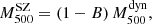 Mathematical equation: $$ \begin{aligned} M_{500}^\mathrm{SZ} = \left( 1-B \right) M_{500}^\mathrm{dyn}, \end{aligned} $$