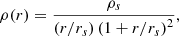 Mathematical equation: $$ \begin{aligned} \rho (r) = \frac{\rho _s}{\left( r/r_s \right)\left( 1+ r/r_s \right)^2} , \end{aligned} $$