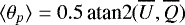 Mathematical equation: $\langle \theta_p \rangle=0.5\,\textrm{atan2}(\overline{U},\overline{Q})$