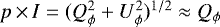 Mathematical equation: $p\,{\times}\, I = (Q_{\phi}^2+U_{\phi}^2){}^{1/2} \approx Q_{\phi}$