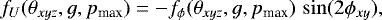 Mathematical equation: \begin{equation*} f_U(\theta_{xyz},g,p_{\textrm{max}}) =-f_{\phi}(\theta_{xyz},g,p_{\textrm{max}})\,\sin(2\phi_{xy}),\end{equation*}