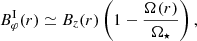 Mathematical equation: $$ \begin{aligned}&B_{\varphi }^\mathrm{I}(r) \simeq B_{z}(r) \left(1-\frac{\Omega (r)}{\Omega _\star }\right), \end{aligned} $$