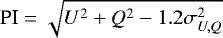 Mathematical equation: $\textrm{PI} = \sqrt{U^2+Q^2-1.2\sigma_{U,Q}^{2}}$