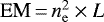 Mathematical equation: $\textrm{EM}\,{=}\,n_{\mathrm{e}}^2 \times L$