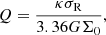 Mathematical equation: $$ \begin{aligned} Q=\frac{\kappa \sigma _{\rm {R}}}{3.36 G \Sigma _0}, \end{aligned} $$