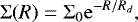 Mathematical equation: \begin{equation*} \Sigma(R) = \Sigma_0 \mathrm{e}^{-R / R_d}, \end{equation*}