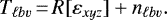 Mathematical equation: \begin{equation*} T_{\ell b \varv}\,{=}\,R [ \varepsilon_{xyz} ] + n_{\ell b \varv}.\end{equation*}